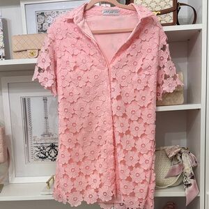 Petal & Pup Pink Floral Lace Button-Up Shirt size 2
